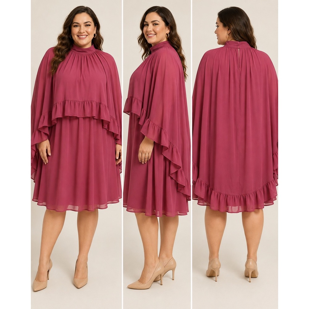 ELOQUII S 22 Cape Ruffle Mini Dress Berry Pink Plus Size Boho Romantic NWT